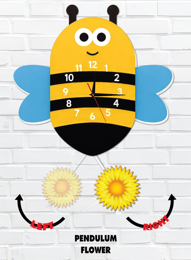 A bee-shaped pendulum wall clock that combines modern design and bright colors, with a silent movement and excellent quality, adds an attractive decorative touch to any space. - Image 1